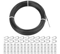 TooTaci Fune metallica da 3 mm, in acciaio inox, 30 m, colore nero, rivestita in PVC, 3 mm, corda in acciaio inox, corda di tensionamento, fune in acciaio con occhielli, M3, per recinzioni, sospese