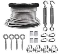 TooTaci Kit di fune metalliche in acciaio inox da 5 mm, Cavo Acciaio Rivestito 5MM/30M Inossidabile Cavo Acciaio con M6 Tenditore, Fune per Sollevamento, Filo Stendibiancheria, Tende da Esterno