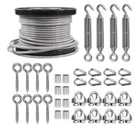 TooTaci Kit di fune metalliche in acciaio inox da 5 mm, Cavo Acciaio Rivestito 5MM/60M Inossidabile Cavo Acciaio con M6 Tenditore, Fune per Sollevamento, Filo Stendibiancheria, Tende da Esterno