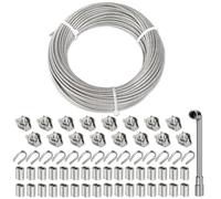 TooTaci Kit per fune metallica da 3 mm, cavo in acciaio inossidabile da 30 m/3 mm, filo di acciaio rivestito in PVC con clip per funi metalliche, anelli di crimpatura, ditale, cavo metallico