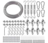 TooTaci Kit per funi metalliche da 3 mm, cavo in acciaio inossidabile rivestito in PVC da 30 m/3 mm, cavo in acciaio da giardino 7 × 7, tendicavo per cavi, gancio, per appendere luci esterne