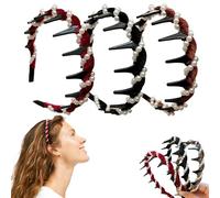 Toothed Headband With Teeth, Vintage High Cranium Artificial Pearl, 3 Pieces Toothed Hairband Accessory for Outdoor Traveling Business Trip Home School