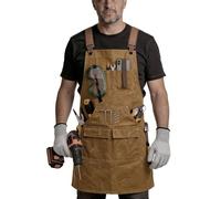 TootyTots Grembiule Lavoro Uomo Tela Cerata 20oz - Impermeabile & Robusto - Grembiule Falegname con 9 Tasche, Magnete e Guanti Antitaglio - Regolabile Schiena Incrociata S-3XL