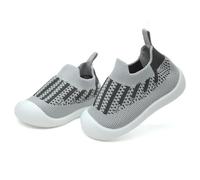 TootyTots Scarpine primi passi per bambine e ragazzi di età compresa tra 6 e 36 mesi, con materiale morbido a maglia e suola in gomma antiscivolo, A grigio., 6-12 mesi