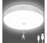 Toowell Lampada da soffitto a batteria con sensore di movimento 5000 K, lampada da soffitto con sensore di movimento, ricarica USB, lampada a LED per balcone, ripostiglio, cantina, corridoio