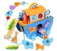 Tooysea Arca Noah in legno, regali di battesimo per ragazzi e ragazze, montessori giocattoli di smistamento degli animali, bibbia storia battesimo giocattoli in legno da 1 a 3 anni