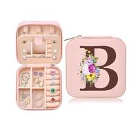 Toozen Scatola Portagioie da Viaggio Portagioie con Iniziale B e Fiore Mini Porta Gioielli Donna Portagioielli Piccoli con Specchio Ragazza Regalo per Compleanno Anniversario Natale, Rosa