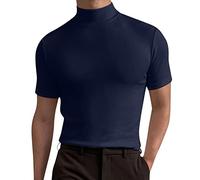 Top a collo alto da uomo a maniche corte a collo alto a costine maglia intima intima termica autunnale, Z11-navy Mock Neck Top per Uomo, 3XL