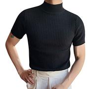 Top a collo alto da uomo a maniche corte a collo alto a costine maglia intima intima termica autunnale, Top nero collo finto per gli uomini, M