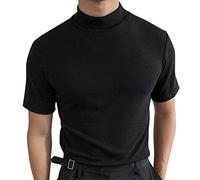 Top a collo alto da uomo a maniche corte a collo alto a costine maglia intima intima termica autunnale, Z12-black Mock Neck Top per Uomo, 4XL