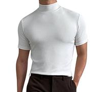 Top a collo alto da uomo a maniche corte a collo alto a costine maglia intima intima termica autunnale, Z12-white Mock Neck Top per Uomo, 4XL