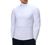 Top a collo alto da uomo a metà collo alto a maniche lunghe pullover maglioni casual stretch slim fit camicie basic maglietta intima, Z01-white Mock Neck Top per Uomo, L