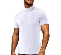 Top a collo alto per uomo moda manica corta dolcevita T Shirt Slim Fit Pullover Top Camicie termiche magliette canottiere Tees, Bianco Mock Neck Top Per Uomo, M