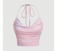 Top A Collo Drappeggiato A Righe Sbiadite Con Dettagli Arricciati Sui Lati E Chiusura A Fiocco Sul Retro, Stampa Ombre E Marmo Avvertenza: A causa del processo di tintura specializzata ogni indumento