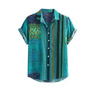 Top a compressione da uomo camicia a maniche corte a righe larghe casual da uomo camicetta da uomo slim fit camicie, Verde, XL