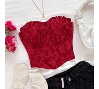 Top a fascia aderente donna con arricciature in tessuto strutturato rosso sexy, per vacanze, festa, appuntamento, San Valentino, tè pomeridiano L,M,S,XL,XS,XXL,XXS,XXXL,XXXXLLettere,Colore unicoTessut