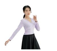 Top A Fascia Per La Danza Classica Top da donna in cotone e spandex a maniche lunghe con scollo a V, basic, tinta unita, slim fit, t-shirt avvolgente, for danza classica, coprispalle, camicetta, prati