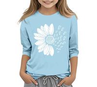 Top a mani piene per ragazze, girocollo, casual, atletico, top con maniche con fantasia, camicetta 314 anni (azzurro, 6-7 anni)