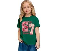 Top a maniche corte casual da ragazza con stampa grafica, taglio largo, comoda maglietta da gioco per bambini, verde, 6-7 Anni