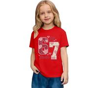 Top a maniche corte casual da ragazza con stampa grafica, taglio largo, comoda maglietta da gioco per bambini, Colore: rosso, 6-7 Anni