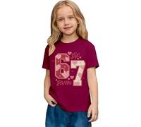 Top a maniche corte casual da ragazza con stampa grafica, taglio largo, comoda maglietta da gioco per bambini, rosa intenso, 6-7 Anni