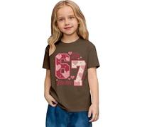 Top a maniche corte casual da ragazza con stampa grafica, taglio largo, comoda maglietta da gioco per bambini, caffè, 6-7 Anni