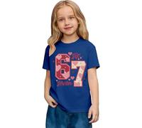 Top a maniche corte casual da ragazza con stampa grafica, taglio largo, comoda maglietta da gioco per bambini, Blu, 6-7 Anni