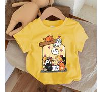 Top a maniche corte casual per bambina con stampa a cartoni animati di gatto, semplice e adatto per l'estate 6-9M,9-12M,12-18M,18-24M,2-3YAnimale,Fumetto,Ritratto,LettereTessuto in maglia