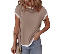 Top a maniche corte da donna in maglia a costine color block (Khaki M)