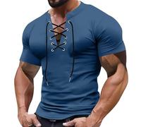 Top a maniche corte da uomo Activewear camicia da uomo a maniche corte maglietta casual colletto in piedi bordo estate spiaggia top per sport indoor outdoor vita quotidiana, Blu scuro, 3XL