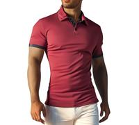Top a maniche corte da uomo in tinta unita Activewear camicia da uomo con risvolto casual risvolto tinta unita top a maniche corte per interni ed esterni passeggiate sport vita quotidiana, Rosso, L