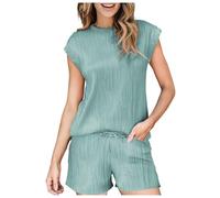 Top a maniche corte e pantaloncini con coulisse Set da salotto in due pezzi con top testurizzato a maniche corte e pantaloncini con coulisse Set da donna composto da un top a maniche corte e