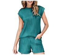 Top a maniche corte e pantaloncini con coulisse Set da salotto in due pezzi con top testurizzato a maniche corte e pantaloncini con coulisse Set da donna composto da un top a maniche corte e