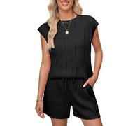 Top a maniche corte e pantaloncini con coulisse Set da salotto in due pezzi con top testurizzato a maniche corte e pantaloncini con coulisse Set da donna composto da un top a maniche corte e