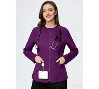 Top a maniche lunghe con collo tondo, cerniera e tasche multiple, scrub da donna per salone di bellezza e negozio per animali, top fashion da pendolare, giacca casual per uscite all'aperto L,M,S,XL,XS