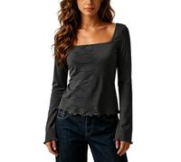 Top a Maniche Lunghe con Scollo Quadrato, in Maglia Elasticizzata, vestibil | Magliette Donna Comode Donne Comode Cappuccio Portafoglio Canottiera Chiaro Sembrava Supereroi Interno Parallele Ocra