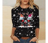Top a maniche lunghe da donna a maniche lunghe di Natale per le donne Merry Christmas camicia vacanza felpa top stratificazione essenziale, 11 nero., 5XL