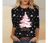 Top a maniche lunghe da donna a maniche lunghe di Natale per le donne Merry Christmas camicia vacanza felpa top stratificazione essenziale, 09 Nero, 5XL