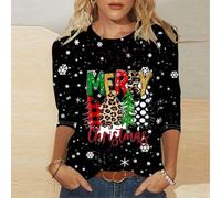 Top a maniche lunghe da donna a maniche lunghe di Natale per le donne Merry Christmas camicia vacanza felpa top stratificazione essenziale, 24 nero, 5XL