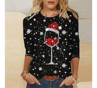 Top a maniche lunghe da donna a maniche lunghe di Natale per le donne Merry Christmas camicia vacanza felpa top stratificazione essenziale, 20 nero, 5XL