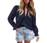 Top a maniche lunghe da donna casual a maniche lunghe in pizzo camicie con bottoni a V top tinta unita camicetta leggera vestiti alla moda, Bu2, S