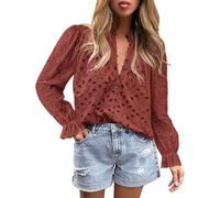 Top a maniche lunghe da donna casual a maniche lunghe in pizzo camicie con bottoni a V top tinta unita camicetta leggera vestiti alla moda, RD2., XL