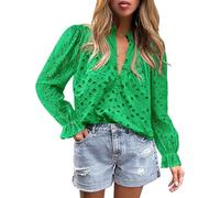Top a maniche lunghe da donna casual a maniche lunghe in pizzo camicie con bottoni a V top tinta unita camicetta leggera vestiti alla moda, GN2., L