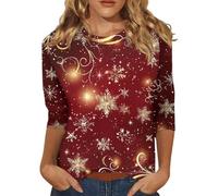 Top a maniche lunghe da donna casual camicie di Natale glitter stampa albero di Natale 3/4 top manica pullover camicetta maglietta stampa lettera donna maglietta top, Camicie di Natale per Donna-rosso
