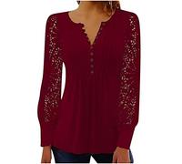 Top a maniche lunghe da donna elegante in pizzo floreale con maniche scave fuori magliette bottoni scollo a V maglietta plissettata frontale streetwear per uscire tunica top business casual lavoro