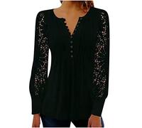 Top a maniche lunghe da donna elegante in pizzo floreale con maniche scave fuori magliette bottoni scollo a V maglietta plissettata frontale streetwear per uscire tunica top business casual lavoro
