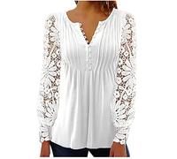 Top a maniche lunghe da donna elegante in pizzo floreale con maniche scave fuori magliette bottoni scollo a V maglietta plissettata frontale streetwear per uscire tunica top business casual lavoro