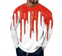 Top a maniche lunghe da uomo Activewear Camicia da uomo Halloween Red Melt Mark stampato T-shirt a maniche lunghe è alla moda, comoda e casual per sport indoor outdoor vita quotidiana, bianco, S