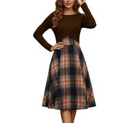 Top a maniche lunghe in maglia e abito scozzese in due pezzi (Brown, XL) | Completo Pantalone a Tute Tempo Maniche Twinset Spezzato Comodo Cresima Calcio Satinata Padel Vestiti