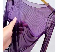Top a maniche lunghe in pizzo e rete trasparente, versatile come sottomaglia o capo esterno, vestibilità morbida, stile casual da mamma che riduce l'invecchiamento L,M,S,XL,XXLColore unicoPoliestere